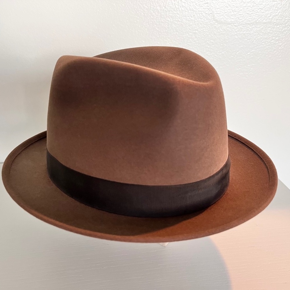 Elegant Cravenette Mallory Brown Durafelt Rope Crown Fedora Hat Size 7 3-8